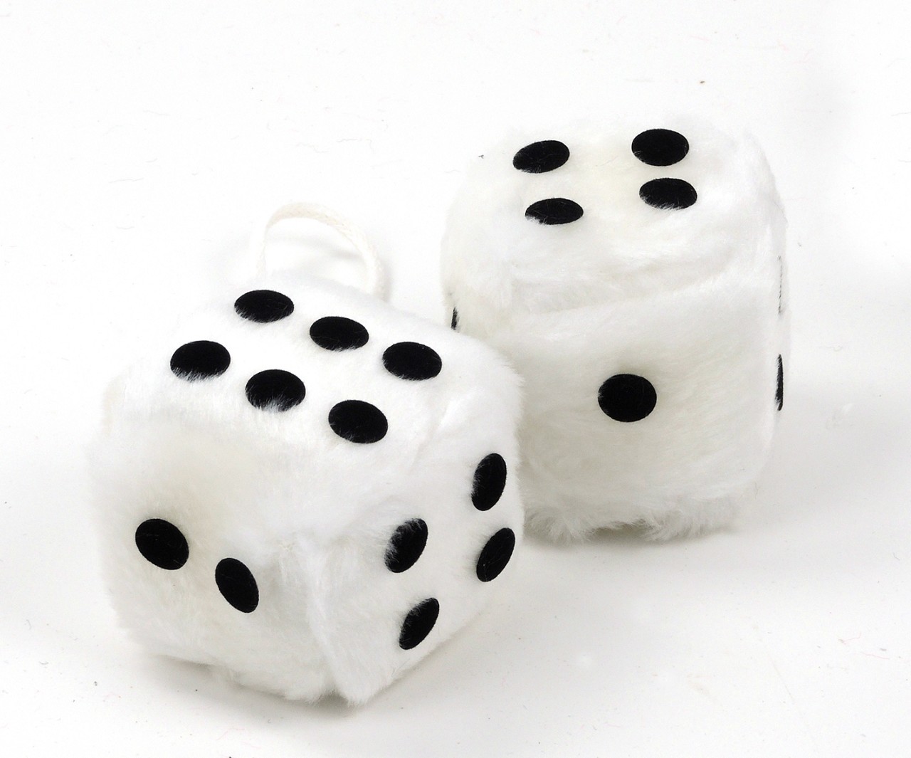 Glückswürfel Fuzzy Dice 5 cm weiß (4 Stück / 2 Paar)