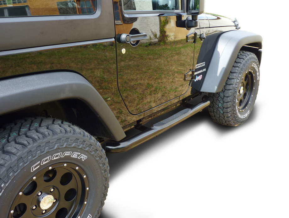 Black powder coated sidebars Ø 76mm suitable for Jeep Wrangler JK 2-Doors (2007-2018)