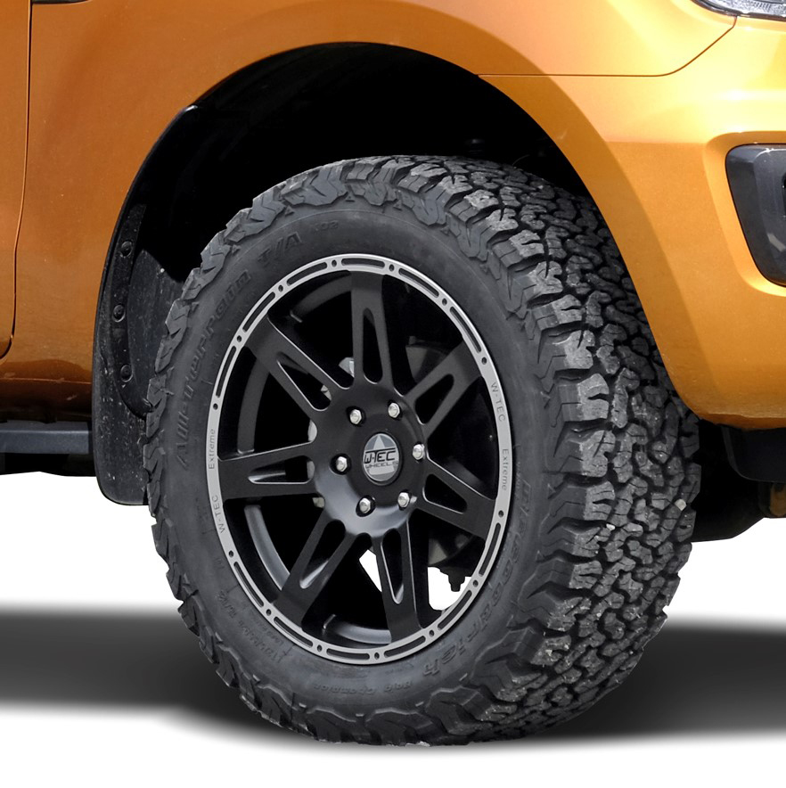 Kompletträder W-TEC Extreme 8,5x20 schwarz-silber mit Reifen 275/55R20 BF Goodrich All Terrain passend für Ford Ranger (2012-2022) & (2023-)