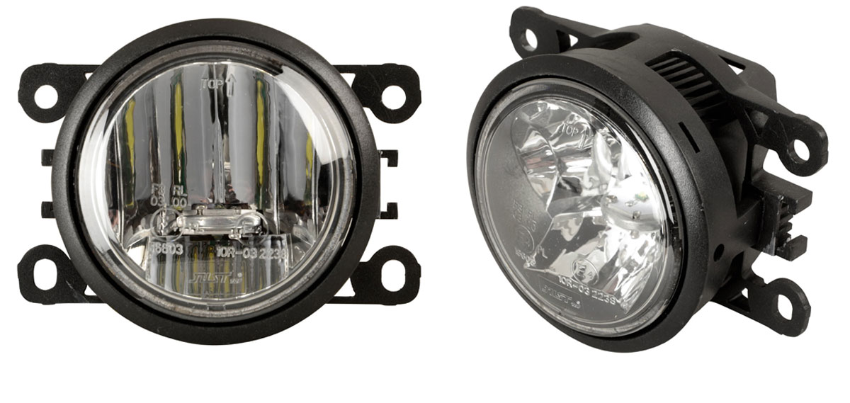 LED Einbau Tagfahrlichter + Nebelscheinwerfer 90 mm passend für Jeep Cherokee KJ (2001-2008) mit serienmäßigen Nebelscheinwerfern