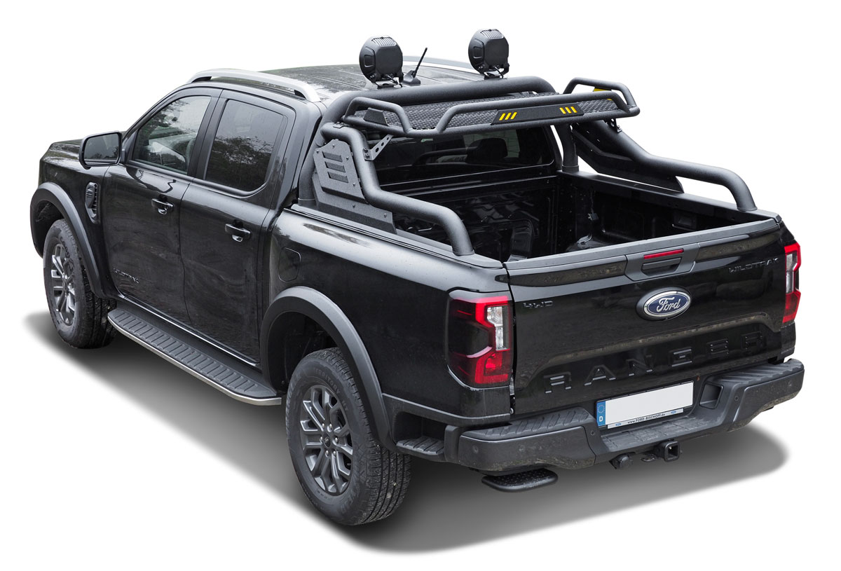 Black Stealth rollbar + mounting rails suitable for Ford Ranger/Ranger Raptor (2023-)