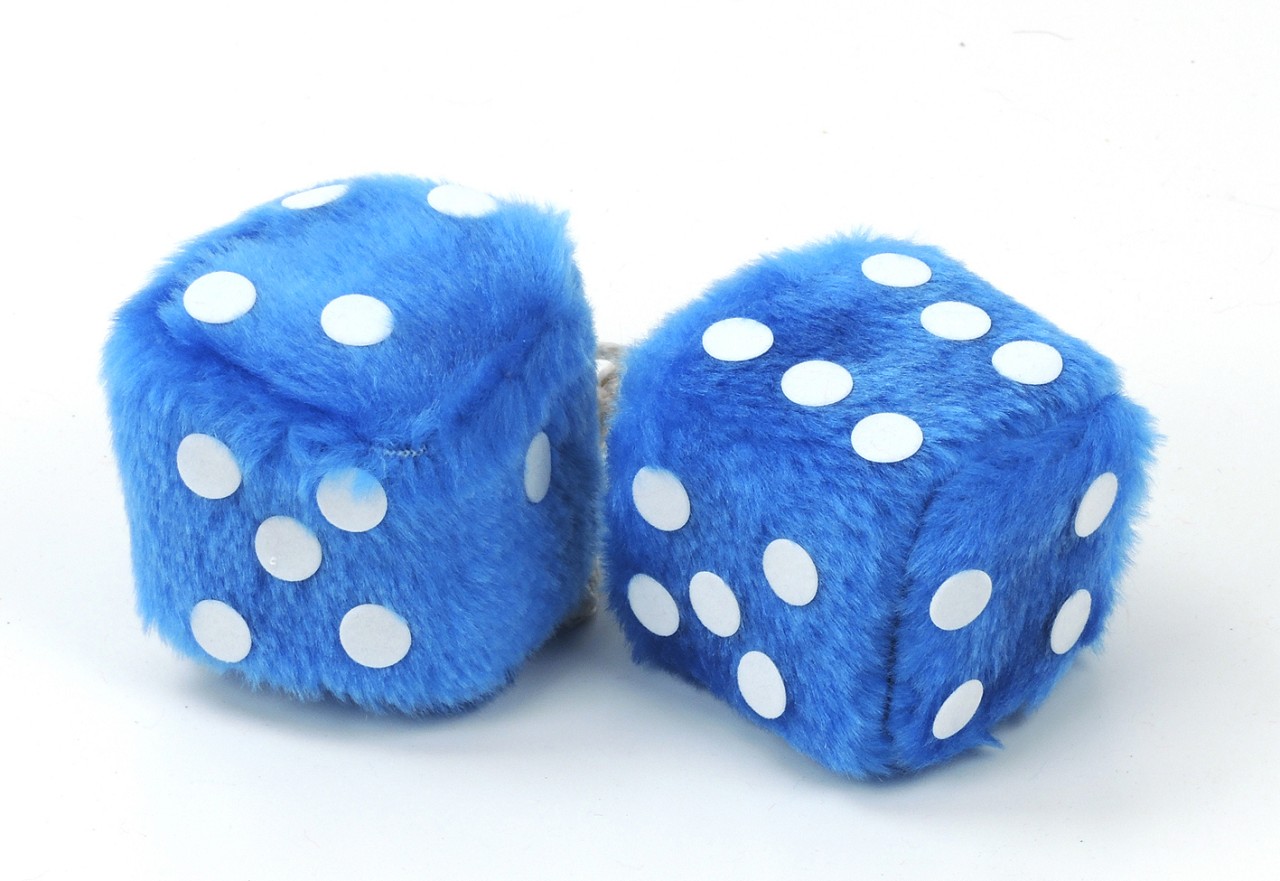 Glückswürfel Fuzzy Dice 5 cm blau (4 Stück / 2 Paar)