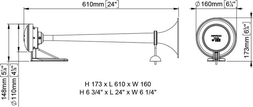 Druckluft Einzelhorn 60 cm + 24 V Magnetventil + Schlauch