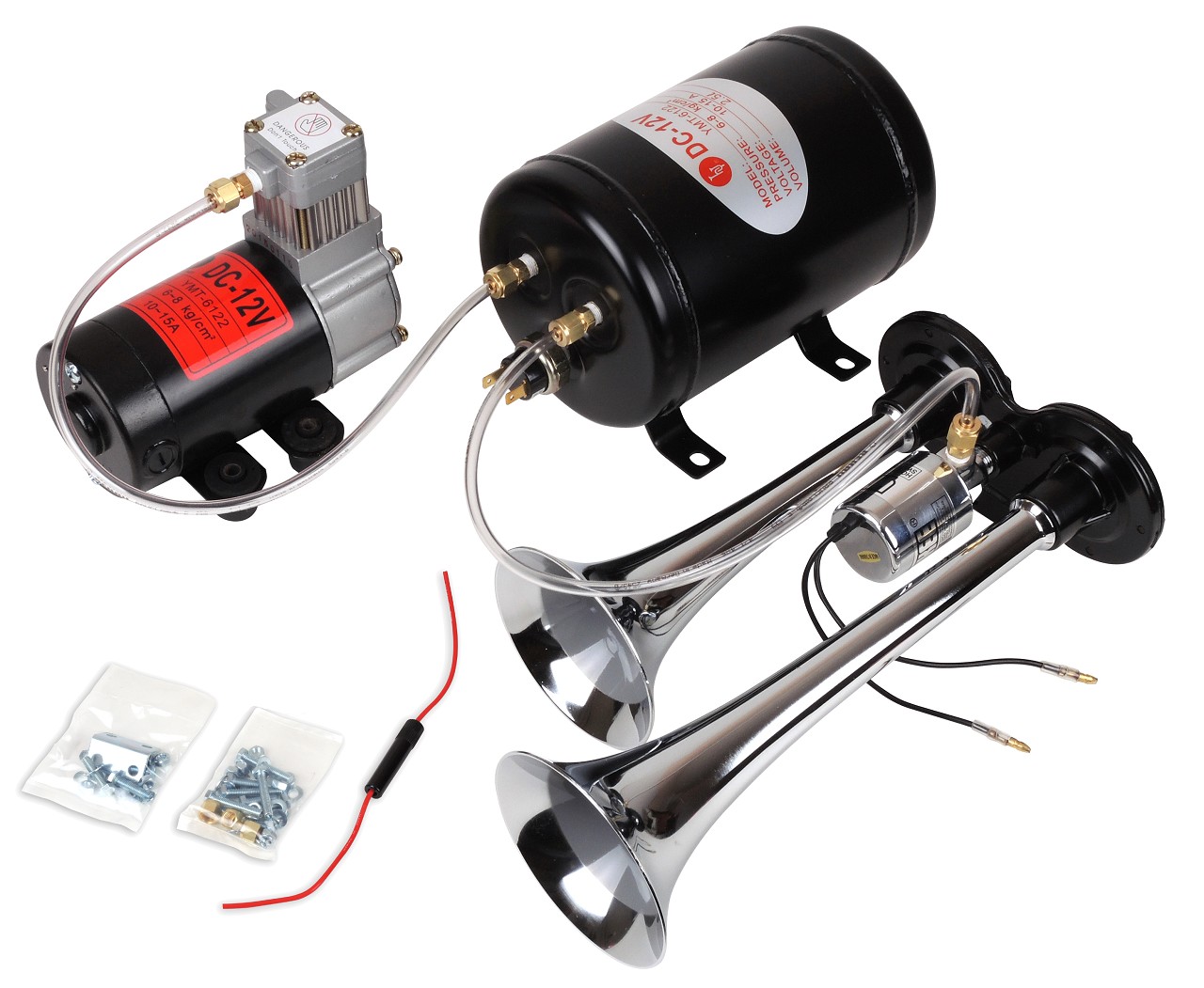 Boots Kompressoranlage 12 Volt mit Doppelhorn, Lufttank und Kompressor