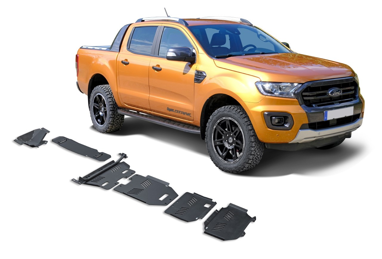 6-piece Black Stealth aluminum underride protection suitable for Ford Ranger (2012-2018).